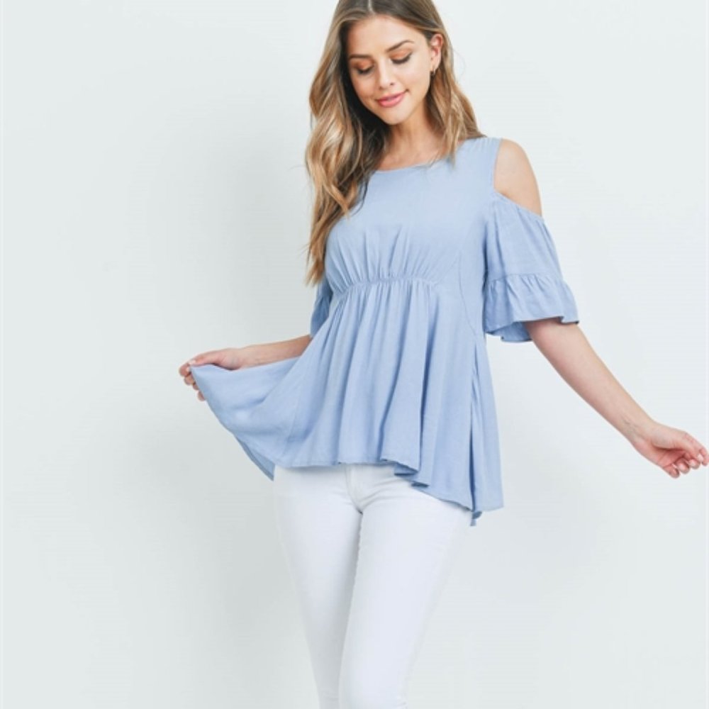 FRESH TAKE Cold Shoulder Top- Blue - Picture 4 of 5
